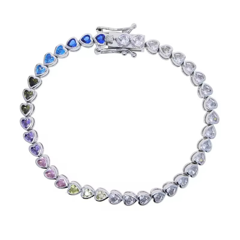 Silver Rainbow Hearts Bracelet