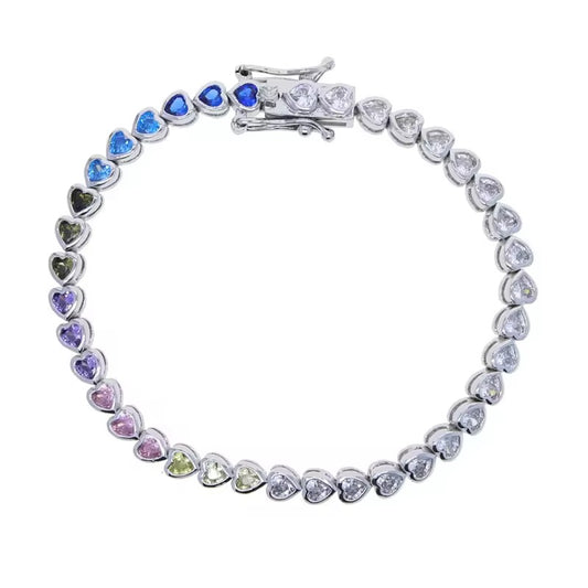 Silver Rainbow Hearts Bracelet